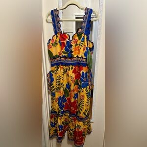 Farm Rio yellow floral yard midi dress. Size large. Brand new, tags attached.